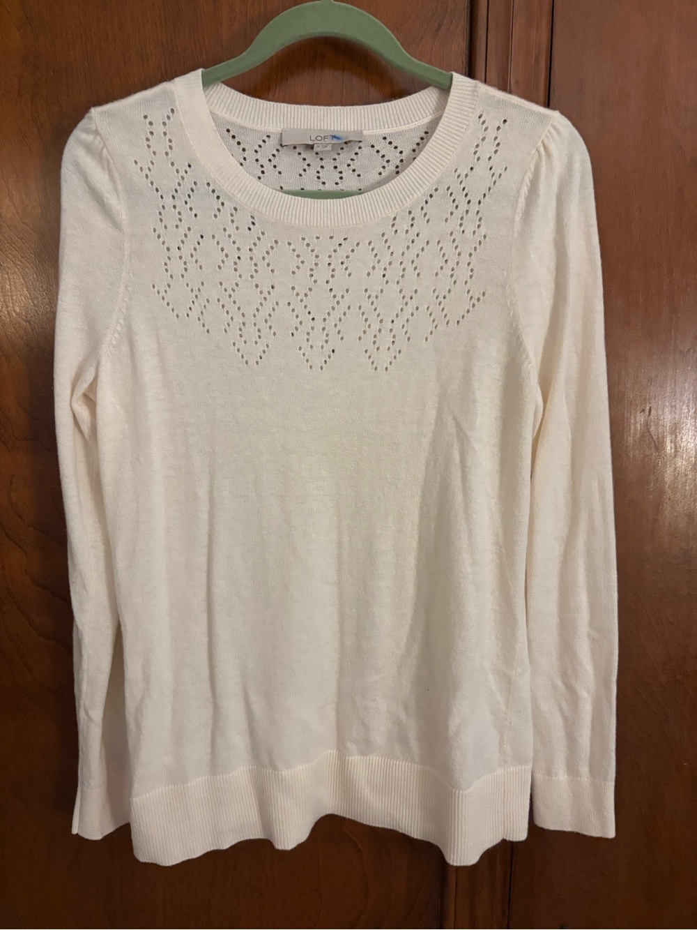LOFT Cream Eyelet Yoke Lightweight Sweater Size M